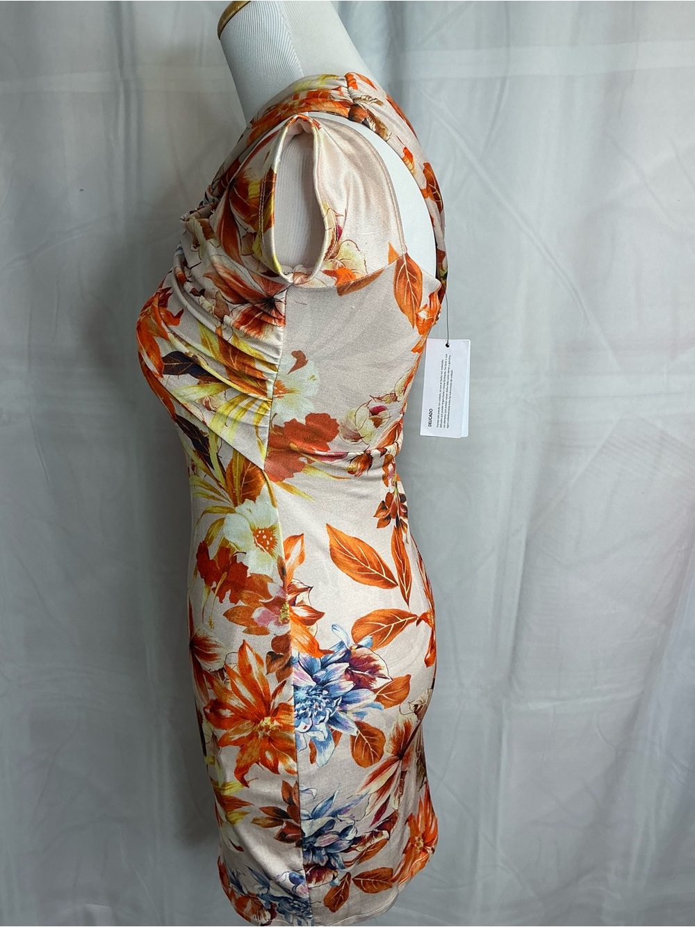 2334 - Guess Orange Floral Twist-Neck Mini Dress - Picture 4 of 13